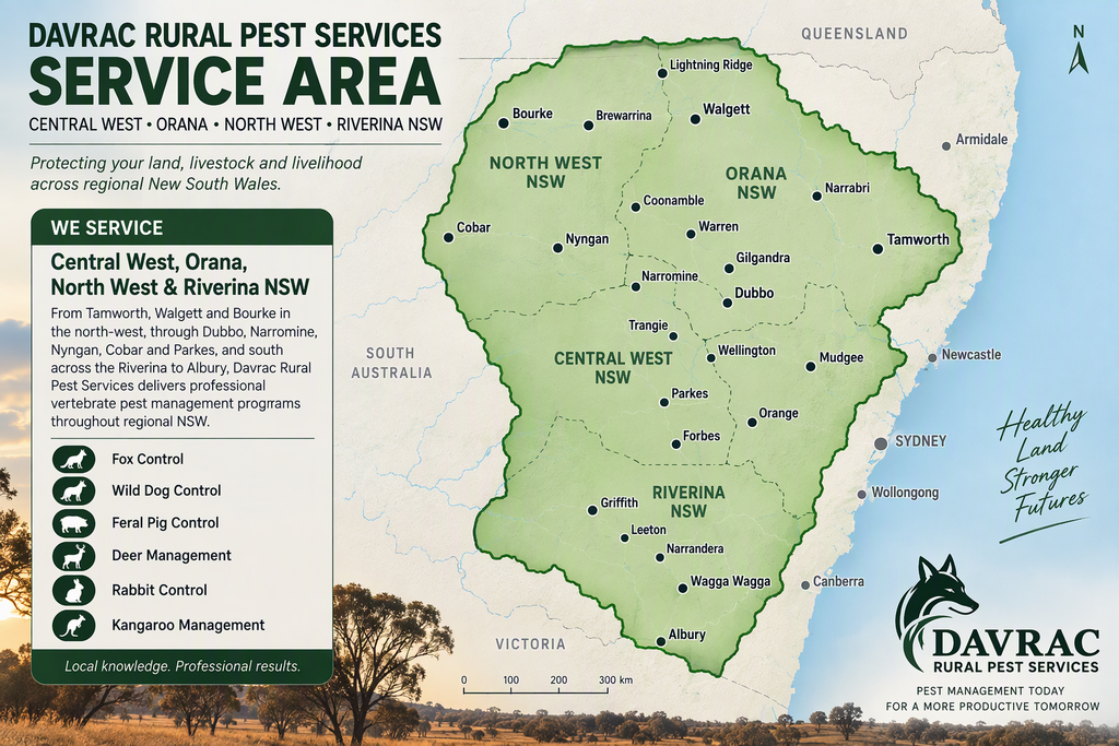 Service coverage map for rural pest control across NSW